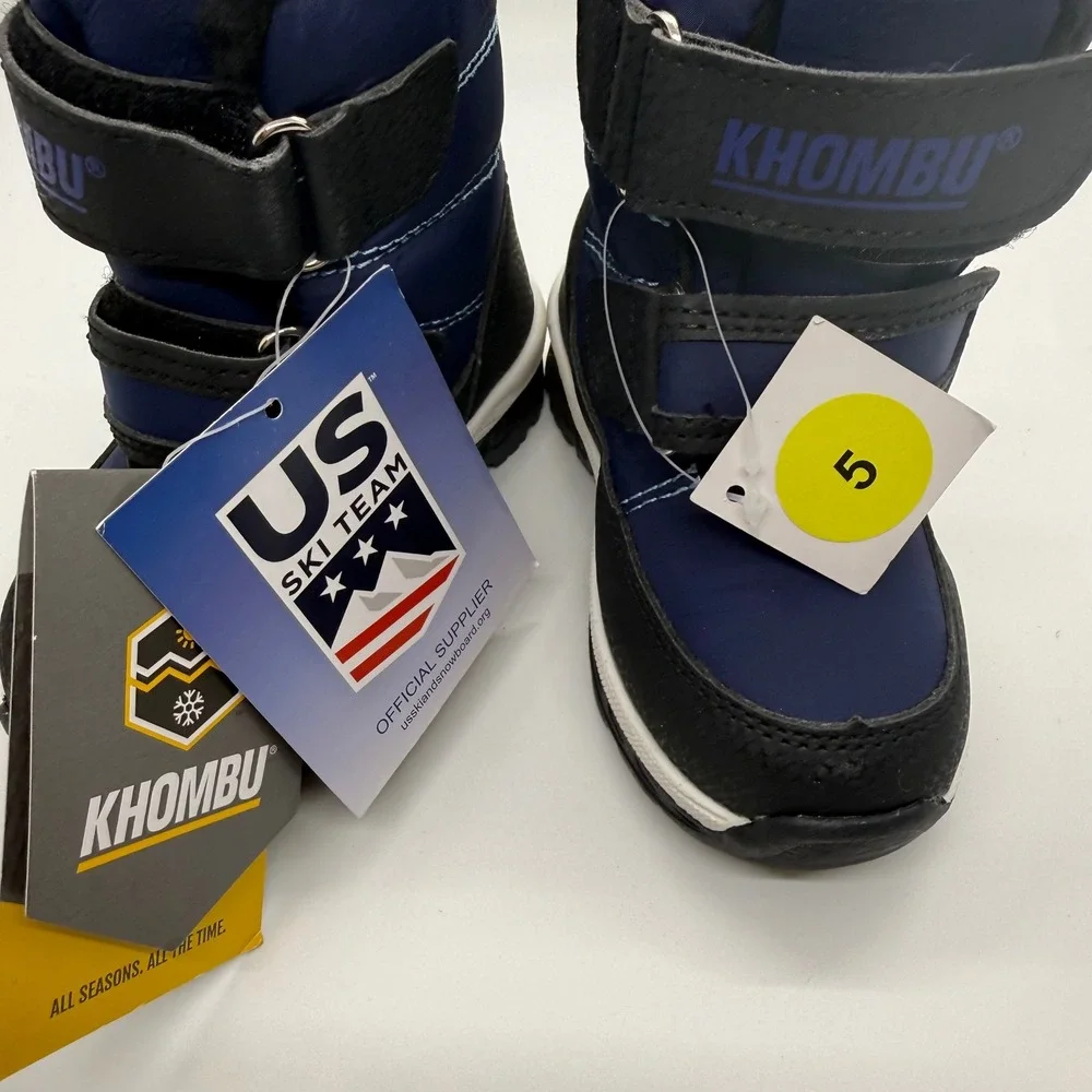 Khombu Toddler Boys Navy Blue Black Insulated Snow Boots Size 5 Hook Loop